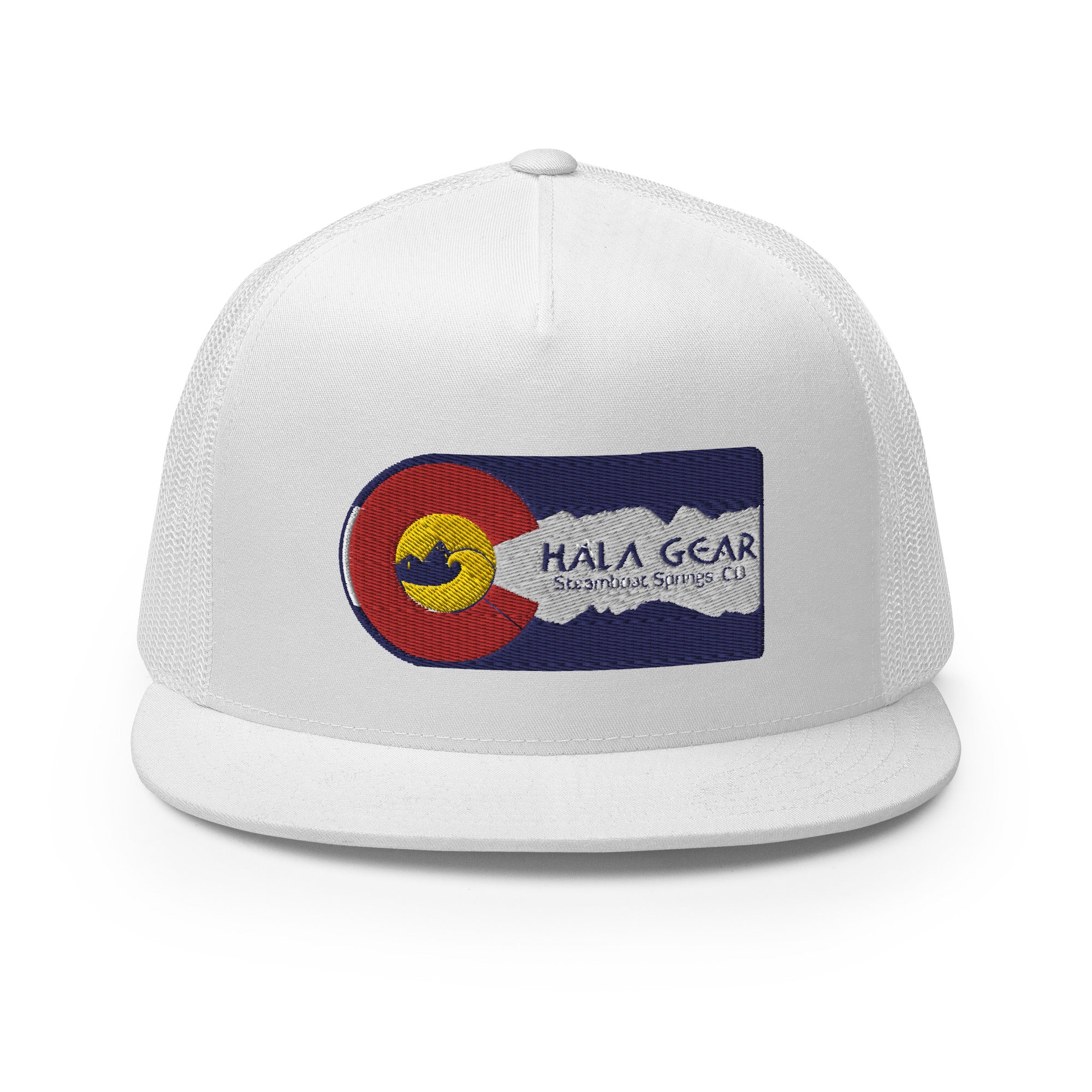 white colorado flag trucker hat front