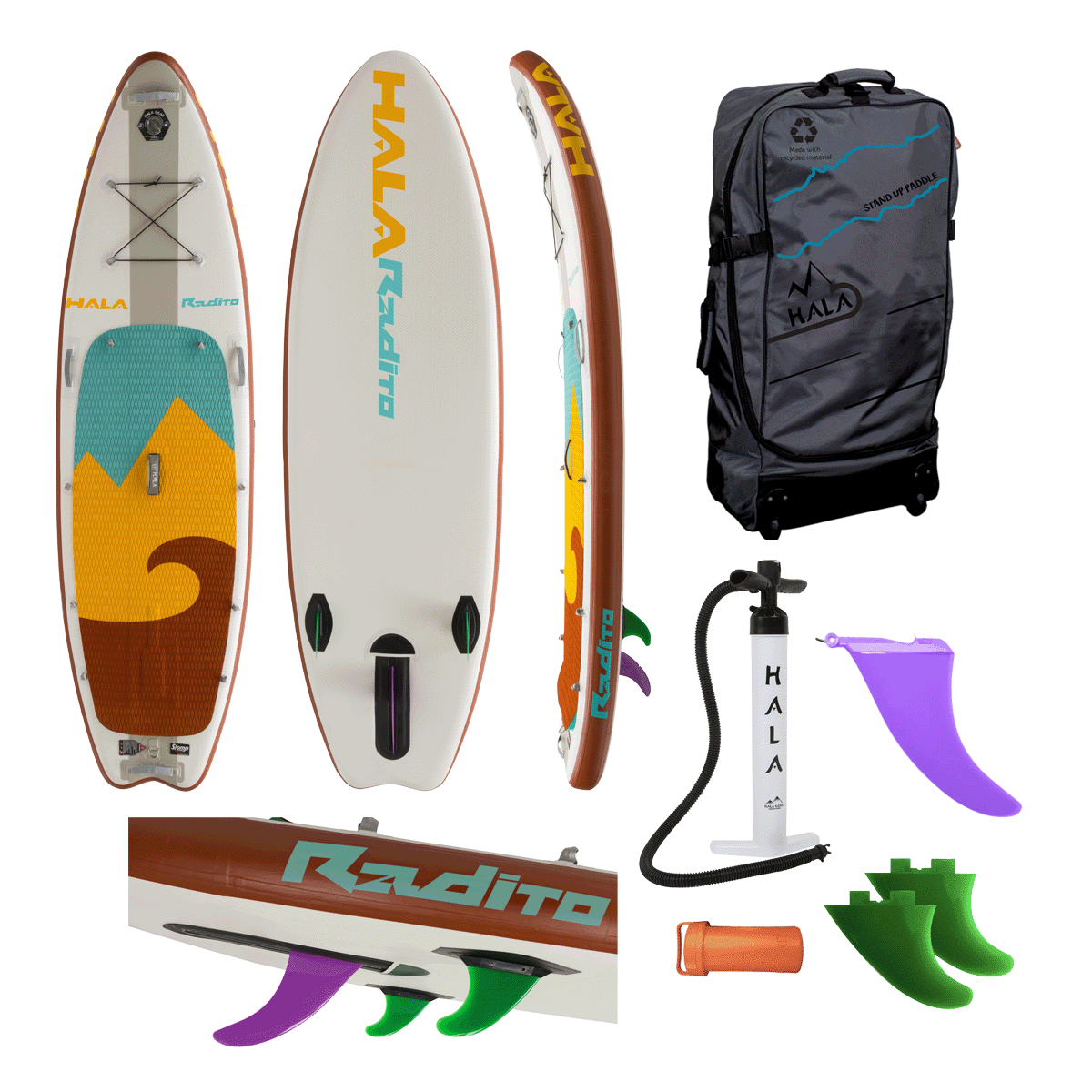 HALA supボード Hala Radito Inflatable SUP Kit |StompBox Retractible Fin